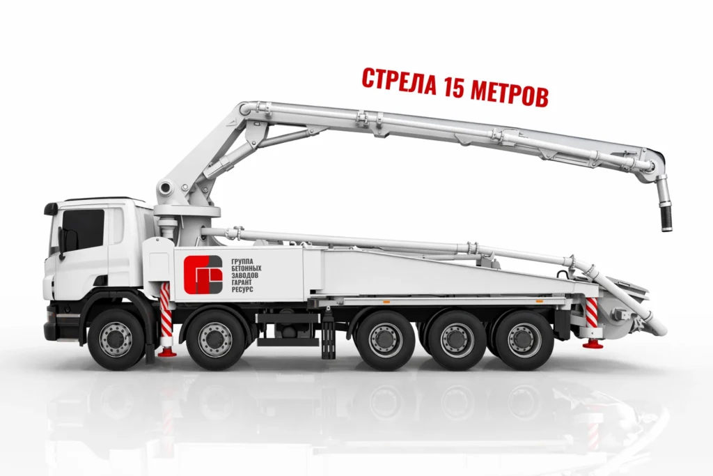 Автобетононасос со стрелой 15 м для подачи бетона на объекте в Твери
