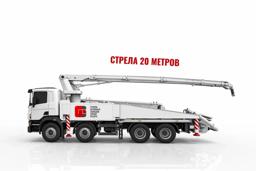 Автобетононасос со стрелой 20 м для подачи бетона на стройке в Твери
