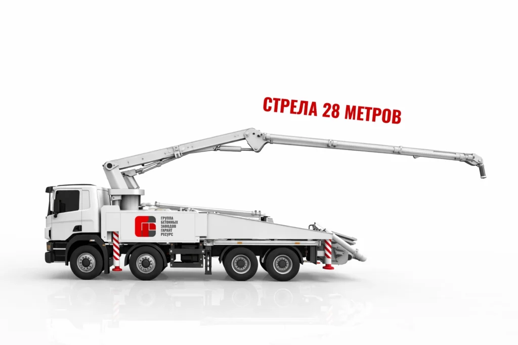 Автобетононасос со стрелой 28 м для подачи бетона на объект в Твери
