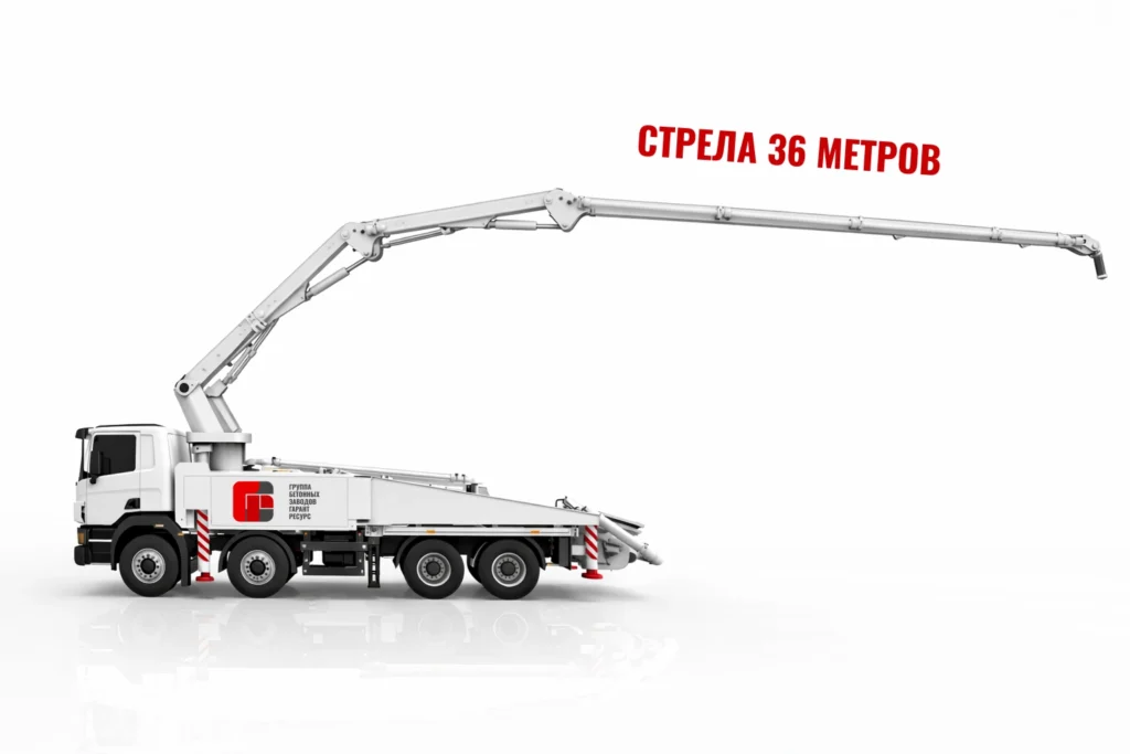 Автобетононасос со стрелой 36 м для подачи бетона на монолитные работы в Твери