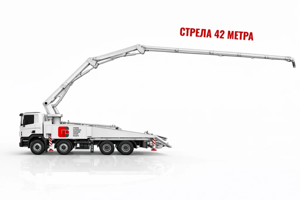Автобетононасос со стрелой 42 м для подачи бетона на высоту в Твери